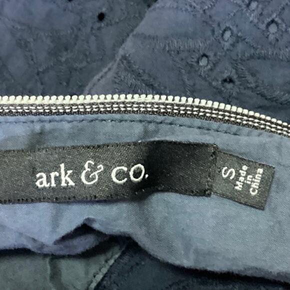 Ark & Co Navy Blue Yellow Zip Up Floral Embroidered Pleated Mini A Line Dress S - Picture 4 of 5